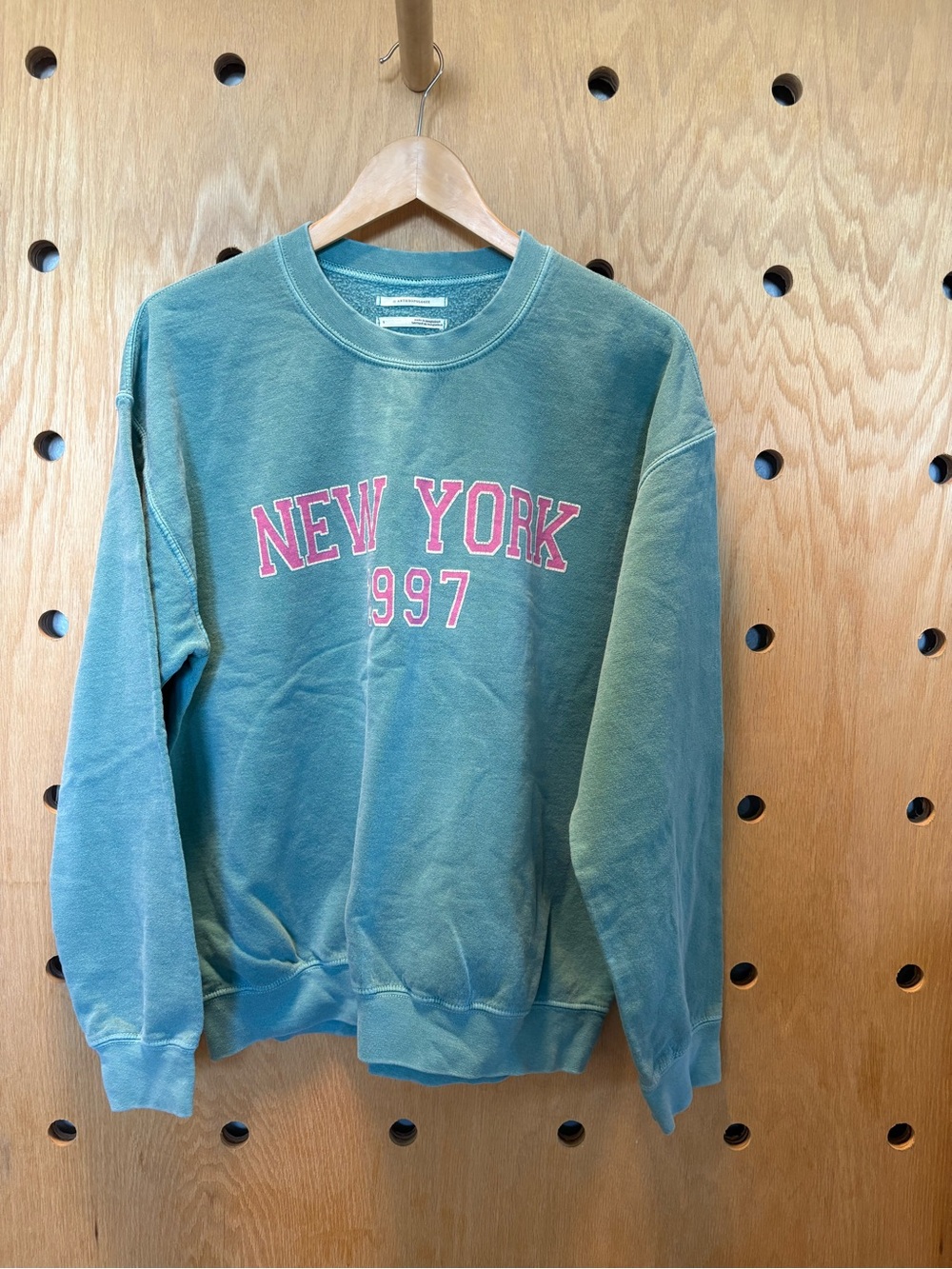 Pilcro Teal Crewneck Sweatshirt with Pink 'New York 997' Print